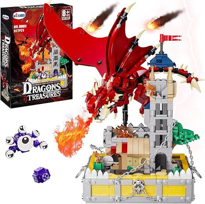 WINNER SPACE Medieval Dragons Castle Building Sets Guarding Dice Tower Kits Red Dragon Medieval Castle Sets Toys for Ages 8-13 Dragon Model Decor Idea Gifts for Boys Kids Adult Fans (927 Pcs)