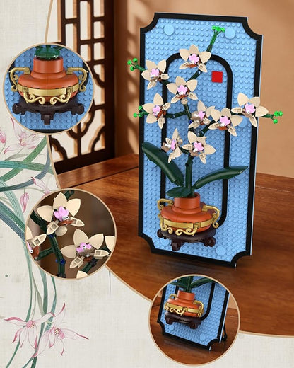 Orchid Building Set for Adults 3D Wall Art Frame Decor Botanical Collection Blocks Kit Home Office Wall Decoration Birthday for Women &amp Plant Lovers (531 PCS)