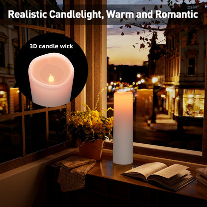 14"×4" Large Outdoor Candles with Timer Waterproof LED Flameless Pillar Candles Battery Operated with Remote Flicking Plastic for Home Decoration Porch Patio Wedding Fireplace Lantern, White 2Pcs