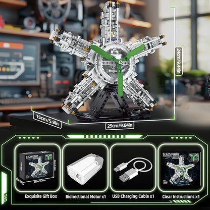5-Cylinder Radial Engine Building Set Build Your Own Mini Military Plane Engine Model Kit That Runs Compatible with Lego WW2 STEM Toy Gifts for Adults &amp Teens Boys 8-14+ (863 PCS)