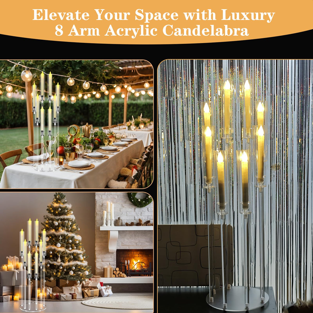 8 Arms Acrylic Candelabra Centerpieces for Tables Decortion,Clear Candle Holder for Wedding Dinner Fireplace Decoration and Home Decor,Candlesticks Holder with Lampshade Fits LED Candle