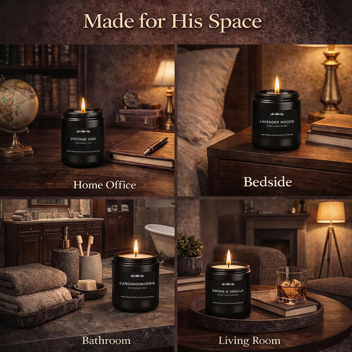 Candles for Men, 6 Pack Soy Wax Gift Set, 300H Long Lasting Home Fragrance with Masculine Scents, Gift for Dad, Husband or Boyfriend