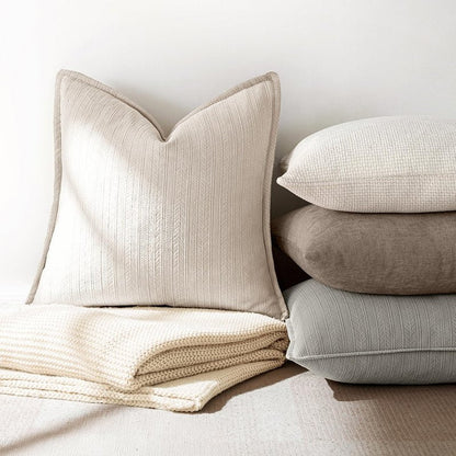 MIULEE 20x20 Inch Beige Decorative Couch Pillow Covers Set of 2 Chenille Throw Pillow Covers Farmhouse Cushion Cases with Elegant Design for Home Decor Sofa Bedroom Living Room
