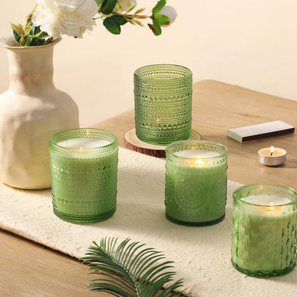 DARJEN 12 Pack Green Candle Jars for Making Candles- 3 Styles Glass Candle Making Jars Bulk with Bamboo Lids and Labels, Candle Making Supplies Candle Vessels for Home Decor