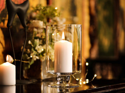 CYS EXCEL Glass Hurricane Pillar Candle Holder (H:10" W:6") | Multiple Size Choices Short Stem Candle Centerpieces | Stemmed Glass Cylinder Candle Vase