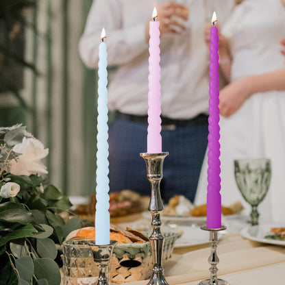 6pcs Colorful Spiral Candles, 12 Inch 6 Colors Dripless Twisted Candlesticks, Long Unscented Candle Sticks, 8-10 Buring Time for Wedding Displays Home Dining Table Supplies