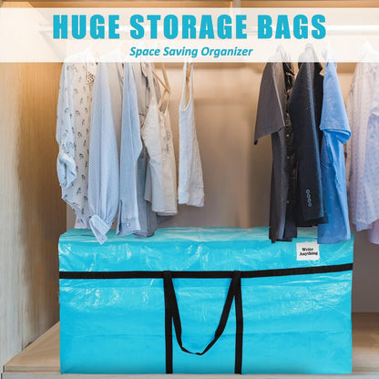 Windyun 4 Pack 69 Gallon Extra Large Moving Bags XXL Heavy Duty Storage Bag with Strong Zipper Handle Jumbo Big Tote Box Foldable for College Dorm Travel Clothes Duffle Blanket Pillow(Lake Blue)