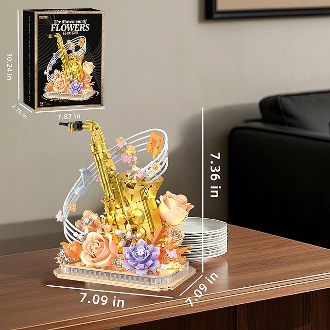 Mini Building Blocks Sets Flower Saxophone - 1000+PCS Musical Instrument Micro Building Bricks Kit Toy - Creative Ideals Collectible Architecture Decoration Gift for Adults(Saxophone Flower)