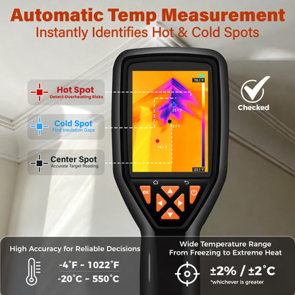 ANXTECH Handheld Thermal Imaging Camera 320×240 Super Resolution, 25HZ Refresh Rate, High/Low Temp Alarm, 8H Battery Life for Water Leak Detection, Hidden Moisture and Home Inspection