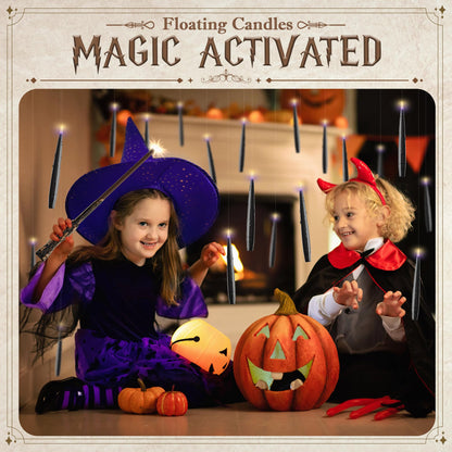 JOIONE Floating Candles with Wand, 12 Pack Hanging Candles with Magic Wand Remote, Battery Powered Floating Candles with Wand, Flameless Magic Hanging Taper Candles for Xmas Halloween Decor, Black