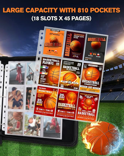 Basketball Card Binder2025-2026 Sports Trading Card with Sleeves Holder Album810 Pockets Basketball Card Holder Sheets Display Storage Protectors for Collectors Boys and Girls Gift