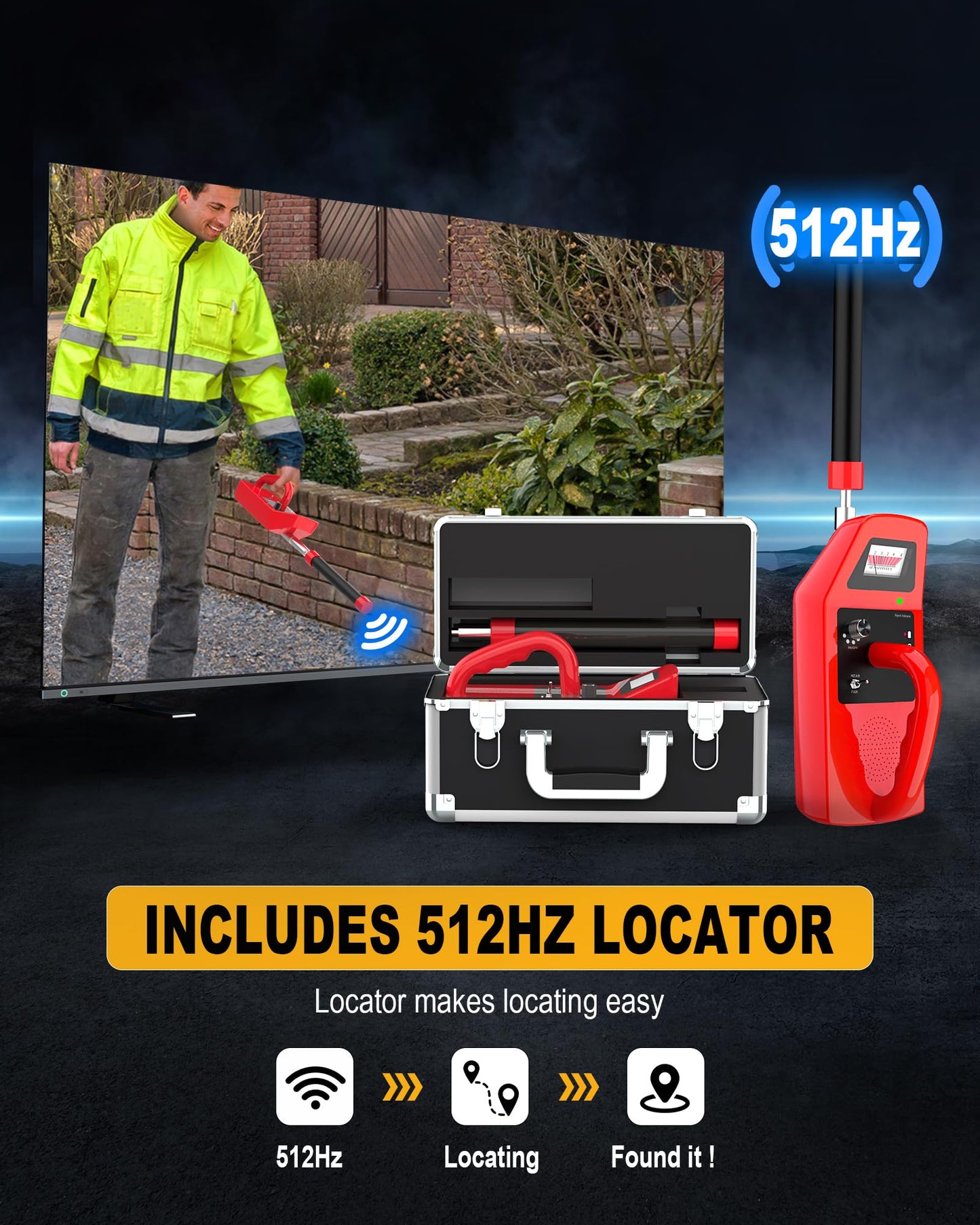Anysun Self Leveling Sewer Camera with Locator, Distance Counter, 7MM Thicker Cable, 300Ft/91.5M Pipe Inspection Cameras with 9'' 1080P IPS Screen, IP68 Sewer Drain Cam with DVR Recorder & 32GB Card
