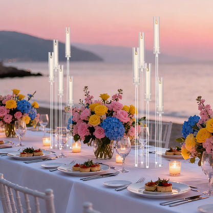 1pcs 45.7in Tall 5 Arm Acrylic Candelabra Centerpieces with Acrylic Shade for Table and Floor, Clear Candle Holders for Wedding Ceremony Birthday Party Home Decoration Fit 0.8in Candles (No Candle)
