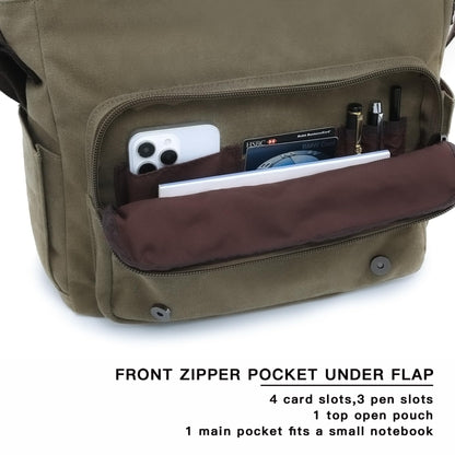 Dasein Large Vintage Canvas Messenger Shoulder Bag, Army Green, 15in Laptop Capacity