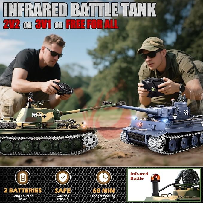 1/16 RC Tank Heng Long German Panther Type G RC Battle Army Toy with Smoke Sound Lights 2.4G Remote Control Tank That Shoot with Upgraded Metal Tracks Idler and Sprocket Wheel Steel Gearbox