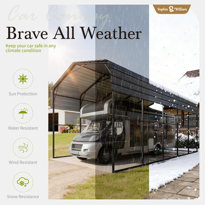 Sophia & William 14x25x13FT Heavy-Duty RV Carport Extra-Tall Shelter for Class A/B/C RVs, Trailers & More (Galvanized Steel Roof), Dark Grey