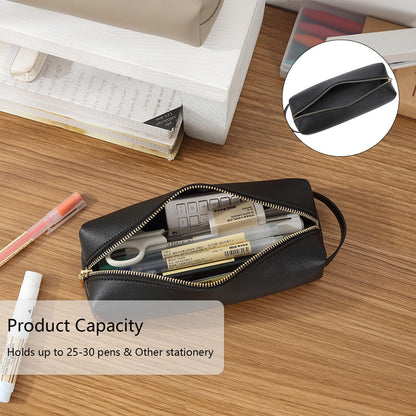 YONBEN Pencil Case Soft School Pencil Pouch Bag for Easy Carry Stylish and Durable (Beige,Faux leather)