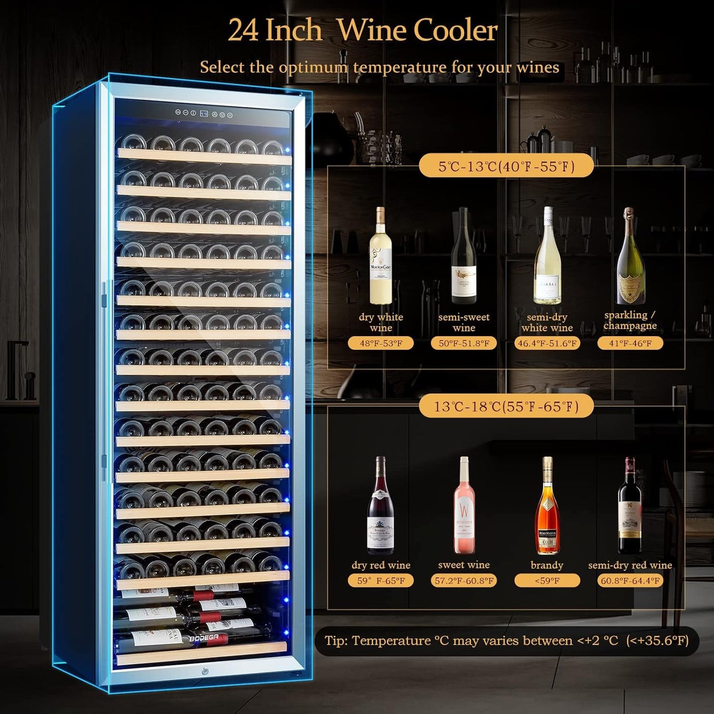 BODEGA 24 Inch Wine Cooler, 154 Bottle Large Refrigerator, Tall Freestanding Wine Fridge with Intelligent Temperature Memory & Humidity Control, Upgraded Quiet Compressor for Bedroom, Bar and Kitchen