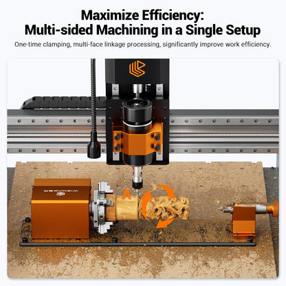 Wizmaker 4th Axis, CNC router engraving machine rotating 4th axis, belt reduction ratio: 1:4 (18:72) chuck diameter 4mm-63mm maximum length 190mm