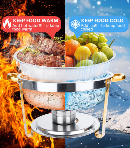 Beviliu 6QT Chafing Dishes for Buffet, 6 Pack 6QT Round Stainless Steel Chafing Dish Set for Home Parties, Christmas Gatherings, Food Warmers for Parties Buffet, Catering Supplies Buffet Display
