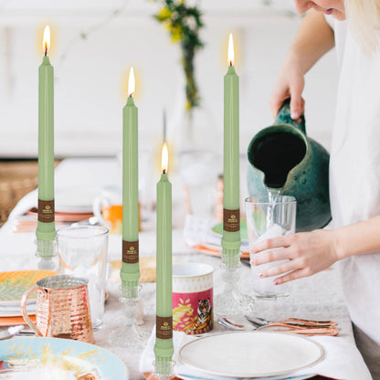 Green Taper Candle 10 Inch Long Candlesticks Unscented Dripless Tapered Candle Set for Home Decor Wedding Party Dinner Candles, 4 Pack