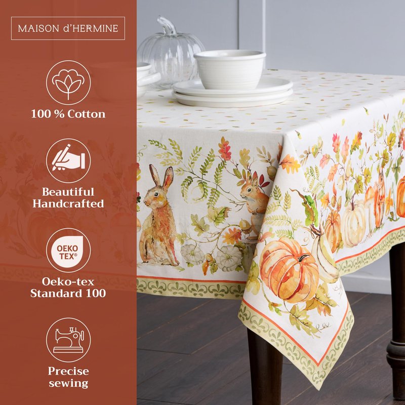 Maison d' Hermine Table Cloth Rectangle Table 100% Cotton 54 x 72 Inches Fall Tablecloth Reusable Everyday Use for Thanksgiving Christmas Decorations Dining Farmhouse Party (Pumpkin Passion)