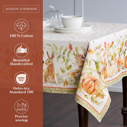 Maison d' Hermine Table Cloth Rectangle Table 100% Cotton 54 x 72 Inches Fall Tablecloth Reusable Everyday Use for Thanksgiving Christmas Decorations Dining Farmhouse Party (Pumpkin Passion)