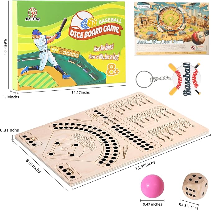 Baseball Board Game Wooden Baseball Dice Game with Marbles Baseball Travel Game and Indoor Table Game for Camping Family Gatherings Baseball Gift for Teens Adults (Natural Style)