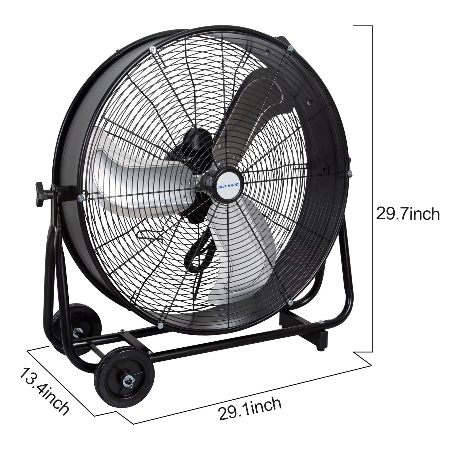 BILT HARD 24" 8100 CFM High Velocity Industrial Drum Fan, 3 Speed Heavy Duty Tilt Metal Shop Fan, Ideal for Garage, Warehouse Factory and Commercial Use, Black