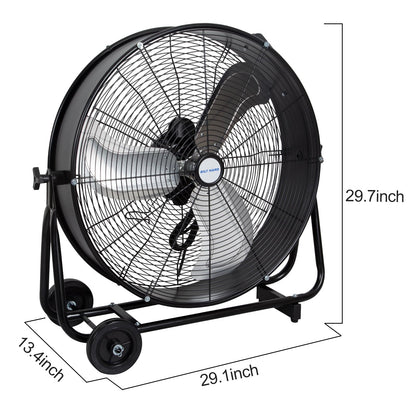 BILT HARD 24" 8100 CFM High Velocity Industrial Drum Fan, 3 Speed Heavy Duty Tilt Metal Shop Fan, Ideal for Garage, Warehouse Factory and Commercial Use, Black