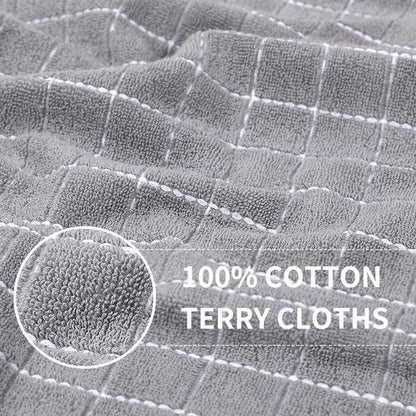 Homaxy 100% Cotton Terry Kitchen Towels(White and Light Grey, 13 x 28 Inches), Checkered Designed, Soft and Super Absorbent Dish Towels, 6 Pack