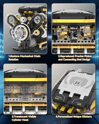 Karei V8 Engine Building Set V8 Engine Model Kit That Run with Manual &amp Electric Dual Working Modes V8 Building Motor Kit Runs 2 Directions and 2 Speeds STEM Toys Gifts for 14+ and Adult (1065