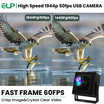 ELP 5MP 50fps Global Shutter USB Camera with Housing for Computer UVC USB2.0 Lightburn Camera for Laser Engraver High Speed 60fps PC Cam Wide Angle 100° WebCamera for Live Streaming