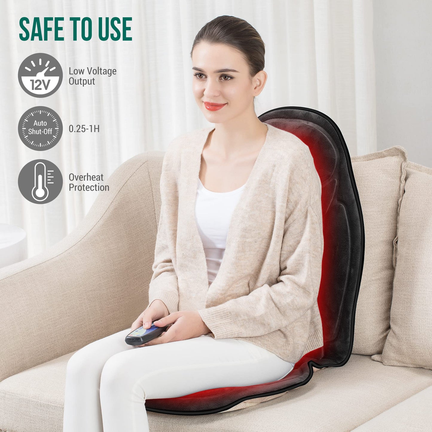 Snailax Back Massager with Heat, Memory Foam Chair Massage Pad, 5 Massage Modes & 2 Heat Settings, Seat Massager for Office Chair,Home Use