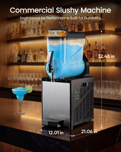 ICEVIVAL 15L Commercial Slushie Machine, Margarita Frozen Drink Machine with Independent Controls & LED，Commercial Slushy Machine Top for High-Traffic Bars Restaurants, ETL Certificated
