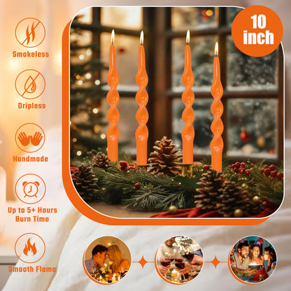 4 Pack Orange Taper Candle 10 inch Twisted Candles Unscented for Christmas Halloween Dinner Wedding Home Decor, Relaxation & All Occasions
