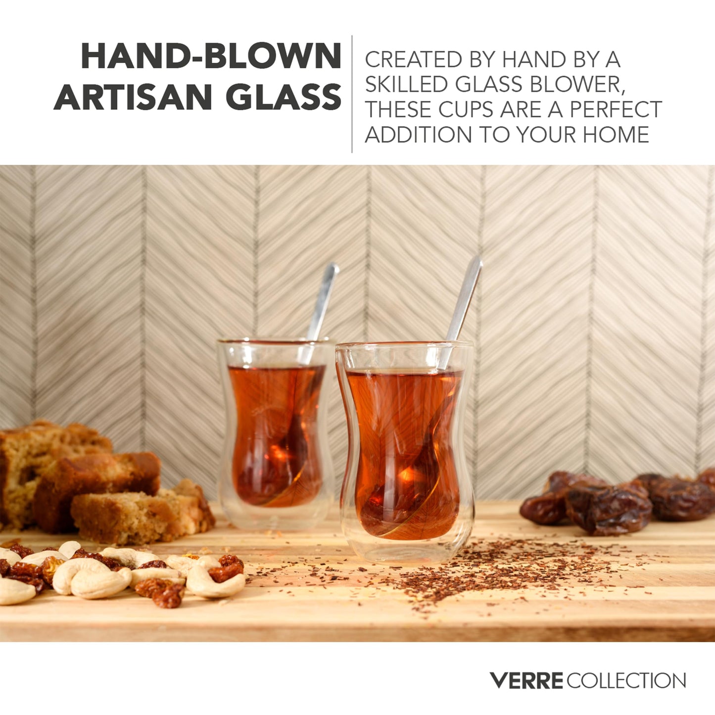 Verre Collection Turkish Tea Cups 4.25 oz, Lightweight Turkish Tea Glasses, Heat Resistant Double Wall Tea Cups, Insulated Turkish Tea Set of 2
