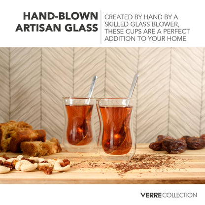 Verre Collection Turkish Tea Cups 4.25 oz, Lightweight Turkish Tea Glasses, Heat Resistant Double Wall Tea Cups, Insulated Turkish Tea Set of 2