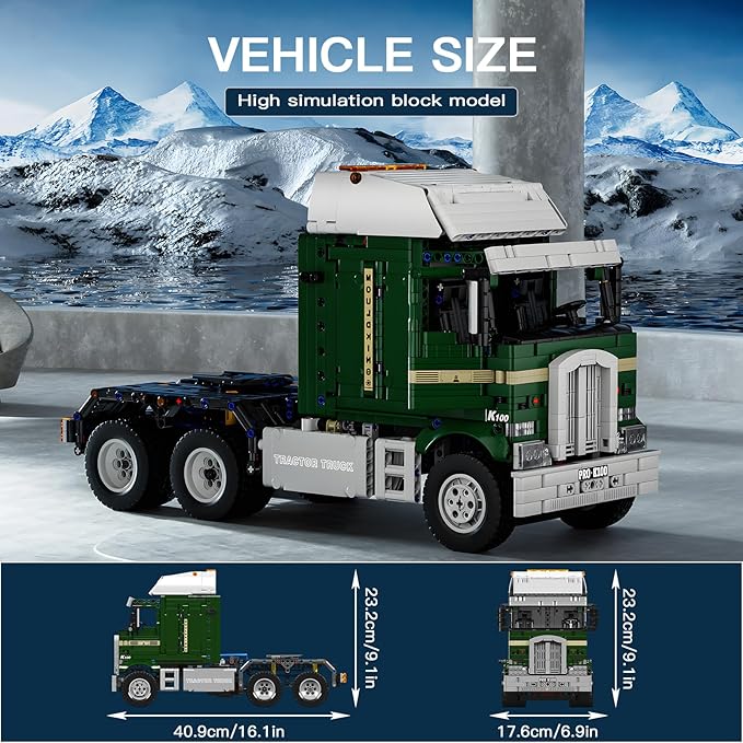 Mould King RC Tractor Truck Toy Building Block Semi Truck Toy for Aged 14+ 13202 Realistic Car Model with Motor Heavy Equipment Transporter Build and Display Blocks Kits (2181 Pieces)