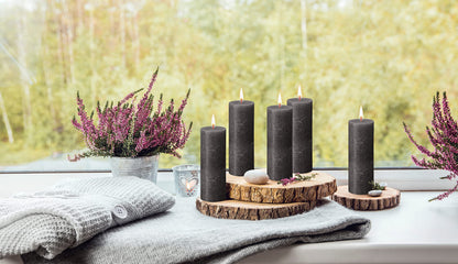 BOLSIUS 6 Pack Black (Stormy Gray) Rustic Pillar Candles - 2.75 X 7.5 Inches - Premium European Quality - Includes Natural Plant-Based Wax - Unscented Dripless Smokeless 85 Hour Home Decor Candles