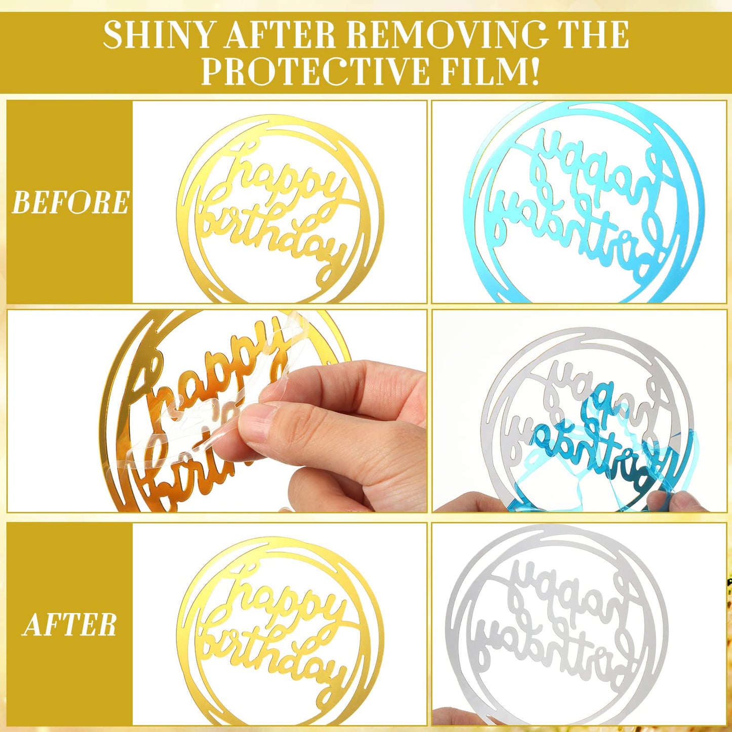 Shihanee 84 Pcs Birthday Cake Toppers Decorations Long Thin Metallic Birthday Candles Bulk Number Candles 0-9 DIY Cake Decor for Wedding Anniversary Party(Gold)