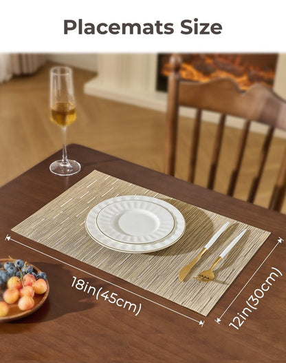 Leetaltree Light Brown Placemats Set of 12 - Heat Resistant Non-Slip Place mats for Dining Table, Washable Durable PVC Vinyl Woven Table Mats（Light Brown, 12）
