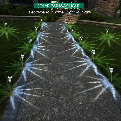 Eyrosa Solar Outdoor Lights, 10 Pack Waterproof Stainless Steel Solar Stake Lights for Pathway Garden Yard Path Walkway Driveway Lawn Patio Outside Decor, Cool White