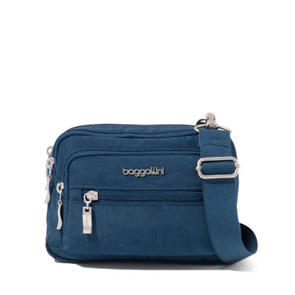 Baggallini Triple Zip Crossbody Bag for Women - Convertible Crossbody Fanny Pack Belt Bag - Lightweight Water-Resistant