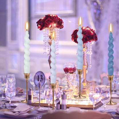7.5 Inch Twisted Taper Candle 4 PCS Unscented Spiral Candle Smokeless Gradient Blue Candlesticks for Home Dinner Wedding Party Decoration