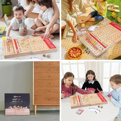 Nice C Horse Race Board Game Horse Racing Game Board Game Set Foldable and Portable with 2 Sets of Cards 2 Dice and 12 Metal Horses (1-Pack)