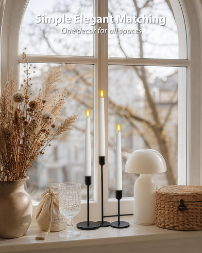 Homemory 9.6 Inches Waxy Flameless Taper Candles with Remote Timer Dimmer, Flickering LED Candlesticks, Battery Operated Window Candle for Christmas Wedding Home Decor, White, 6 Pcs