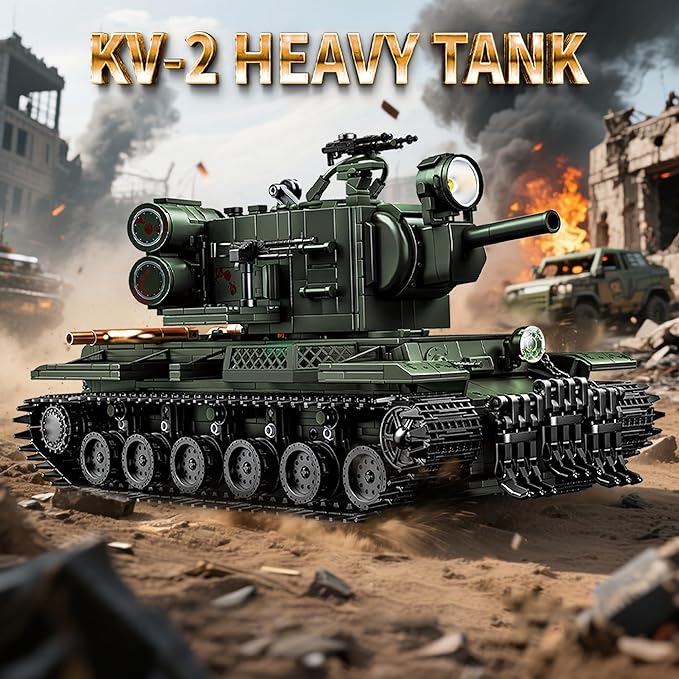 WW2 Army Tank Building Set KV-2 Heavy Military Vehicles Collectible KV2 Model for Boys &amp Adults
