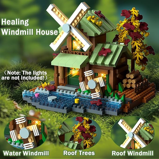 3 Mini Wooden Cabins Micro Building Blocks Toy Set A-Frame House-Mountain Treehouse-Windfall Architecture Kit Compatible with Lego Natural Construction Collection Gift for Adult Teen(2000+PCS)
