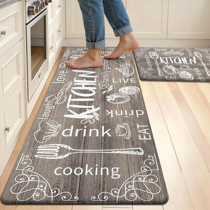 HEBE Kitchen Rugs Set of 2, Cushioned Anti Fatigue Kitchen Mats for Floor, Non Slip Waterproof Comfort Standing Desk Mat Carpet for Sink, Stove, Laundry Room, Brown